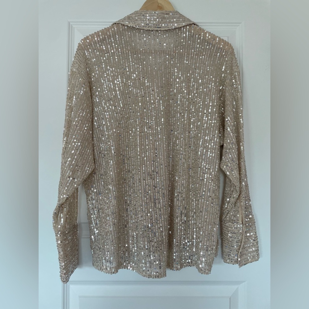 Abercrombie & Fitch Sequin Button Down Shirt, Gold/Champagne, small - Picture 2 of 7